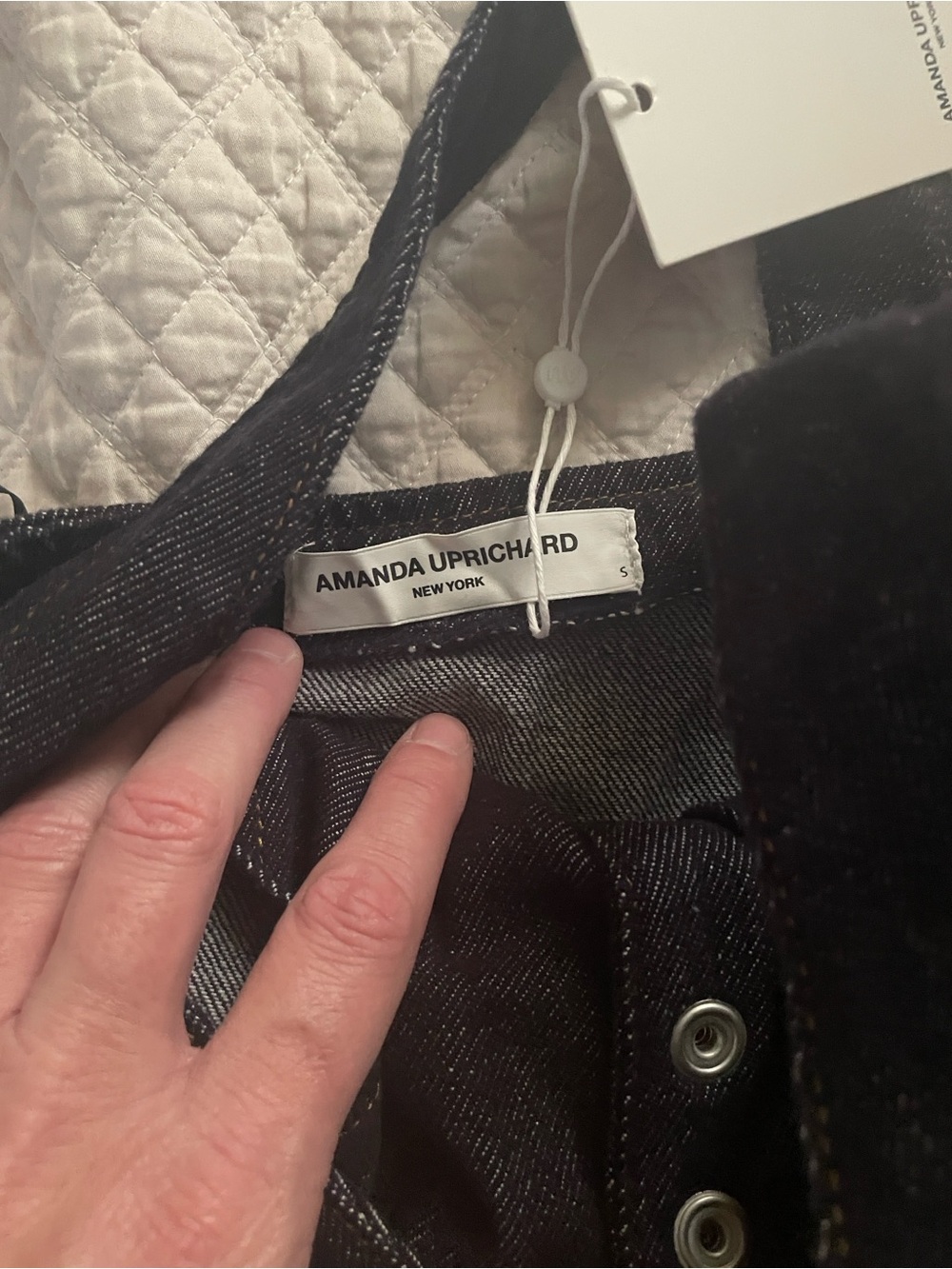 NWT Revolve x Amanda Uprichard dark navy Halter Button-Front Denim Jumpsuit - Picture 3 of 3